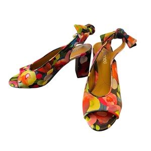 J.Renne Greer Slingback Floral Pumps Womens 9 Block Heel Date Night Boho Chic